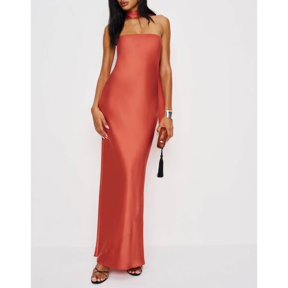 Reformation Dresses & Skirts - Reformation Silk Strapless Midi Dress Rust Size M Scarf Included